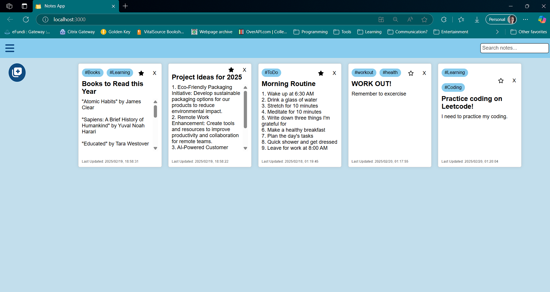 Full Stack React Node Notes App